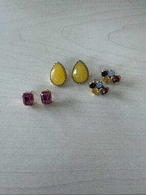 Yellow Teardrop and Multicolor Stud Earring Set - Women